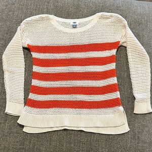 Old Navy Women's Cream and Coral Striped Sweater size M
